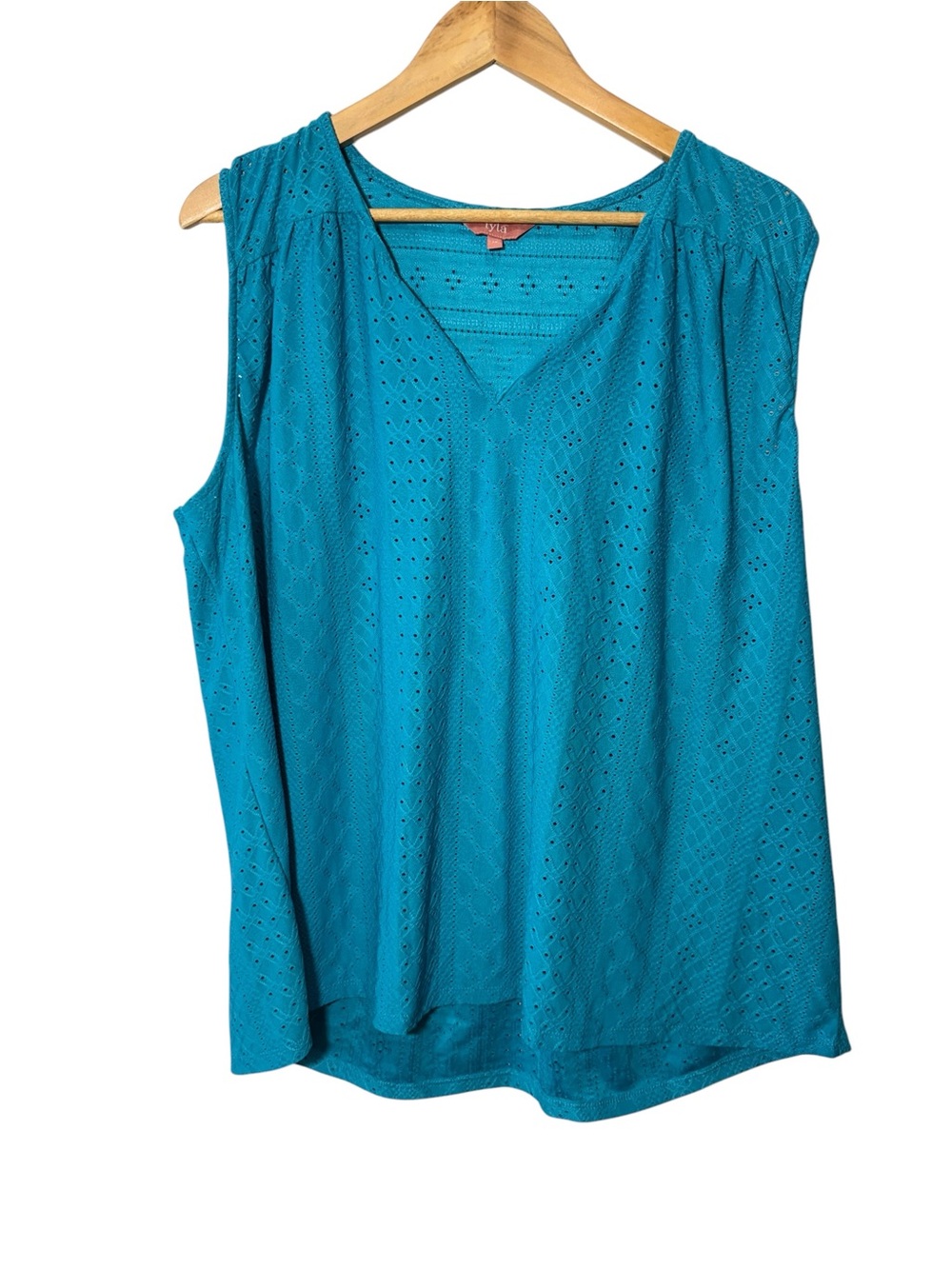 Iyla Teal Eyelet Sleeveless Vneck Blouse Size 3X